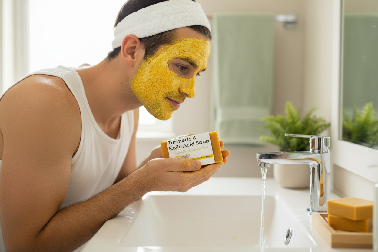 TURMERIC AND KOJIC ACID SOAP WITH EXFOLIATING SCRUB
